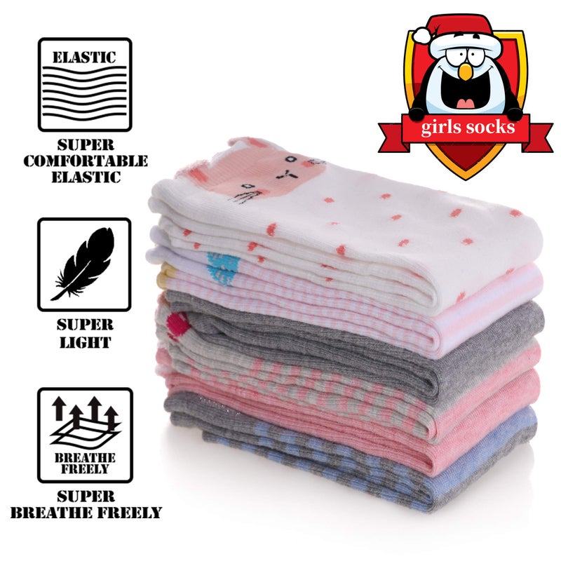 FNOVCO Girls Knee High Socks Kids Crazy Fun Gift Cute Animal Patterns Cotton Long Socks 6 Pairs (6 Pairs Cute Animal 01) - Image 3